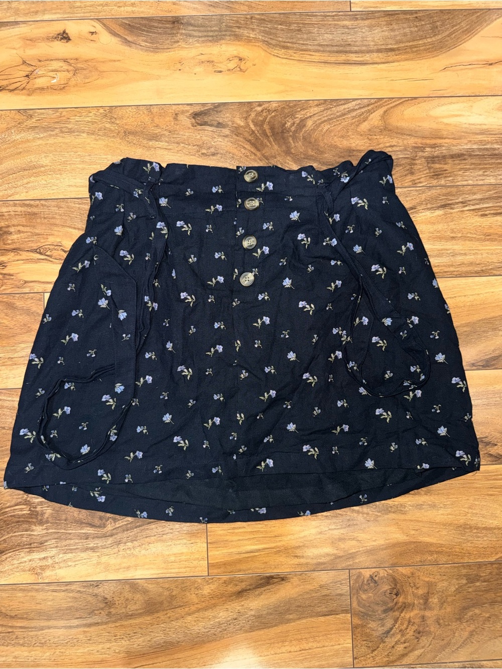 Women's Navy Blue Floral Button-Front Skirt